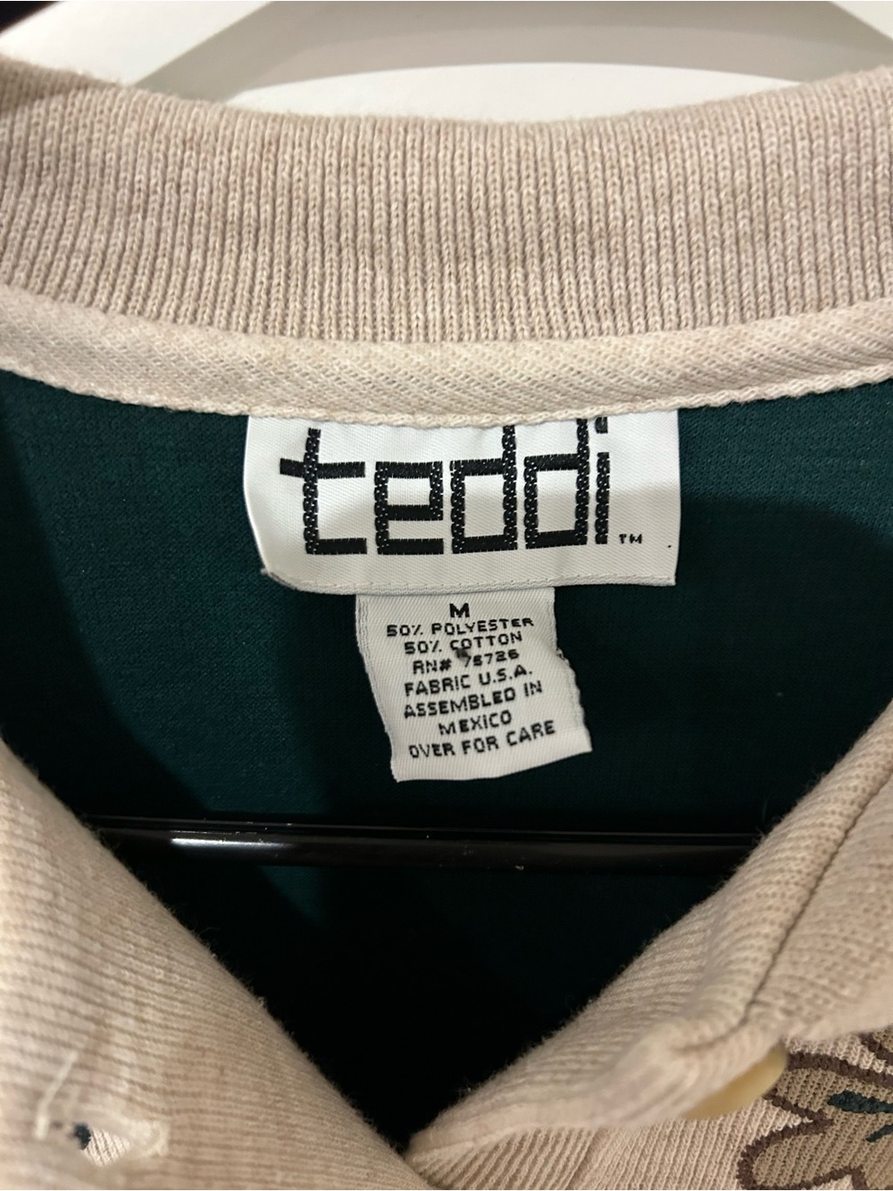 90s Teddi Forest Green & Cream Embroidered Polo Sweater - Picture 2 of 5